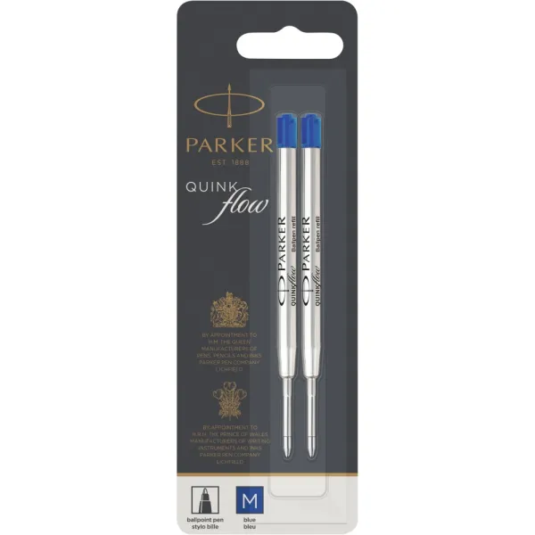 Стержень шариковый Parker QuinkFlow синий M 1,0 блистер 2 шт (10 232BLU2) - Фото 1