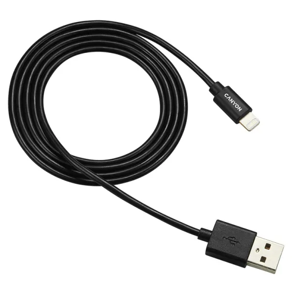 Кабель USB MFI-1 Lightning 12W 1м черный Canyon (CNS-MFICAB01B)