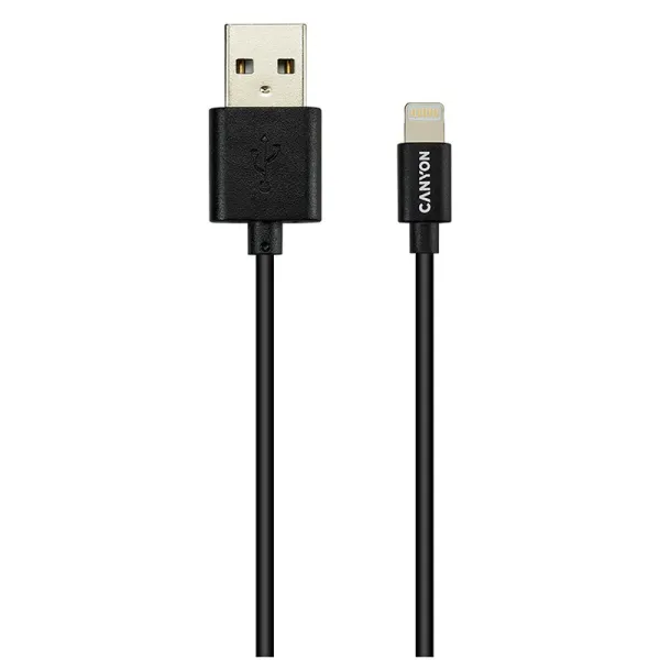 Кабель USB MFI-1 Lightning 12W 1м черный Canyon (CNS-MFICAB01B) - Фото 1