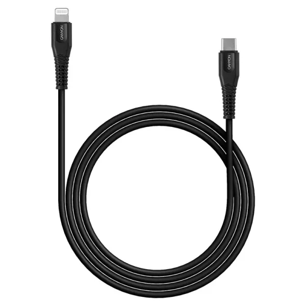 Кабель USB Type-C MFI-4 to Lightning 1.2м чорний Canyon (CNS-MFIC4B) - Фото 1