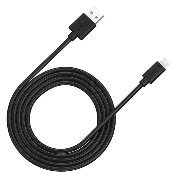 Кабель USB MFI-12 to Lightning 2м черный Canyon (CNS-MFIC12B)