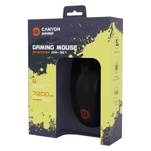 Мышь USB игровая Shadder GM-321 RGB 6 кнопок, черная, Canyon (CND-SGM321) - Фото 1