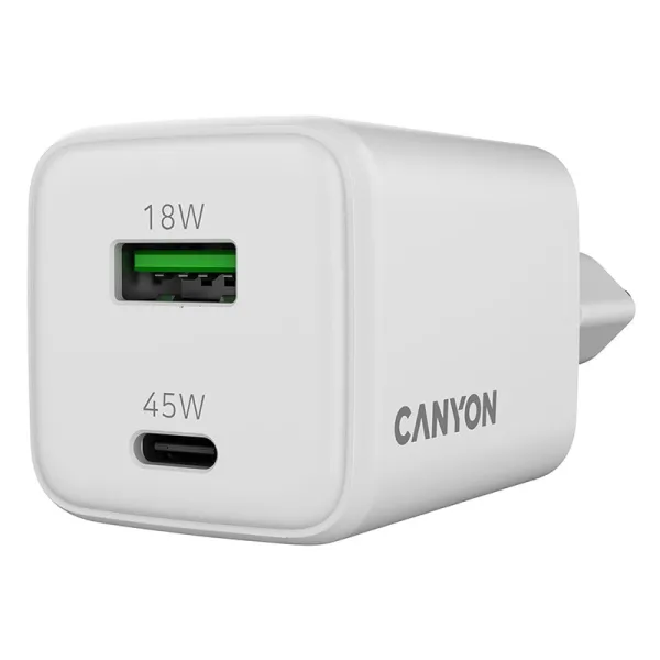 Устройство зарядное CU45AC GaN 45W 1xPD 1xQC EU белое Canyon (CNS-CUW45AC) - Фото 3