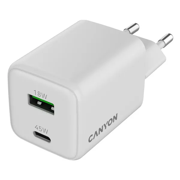 Устройство зарядное CU45AC GaN 45W 1xPD 1xQC EU белое Canyon (CNS-CUW45AC) - Фото 4