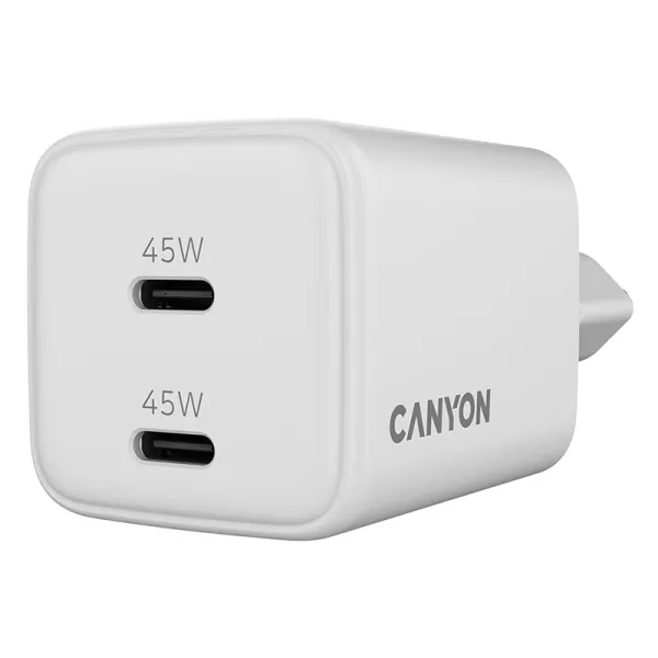 Устройство зарядное CU45CC GaN 45W 2xPD EU белое Canyon (CNS-CUW45CC) - Фото 1