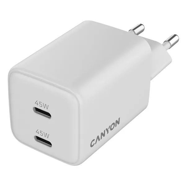 Устройство зарядное CU45CC GaN 45W 2xPD EU белое Canyon (CNS-CUW45CC) - Фото 3