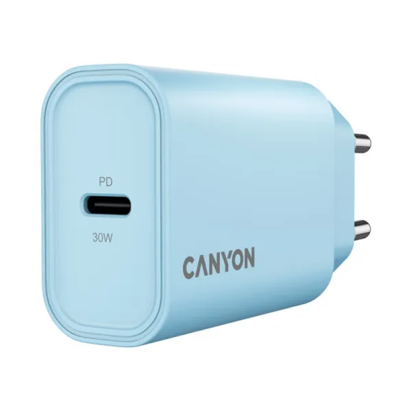 Устройство зарядное OnCharge 30CL Max Power 30W 1xPD EU голубое Canyon (CNE-CHA30CLLBL) - Фото 1