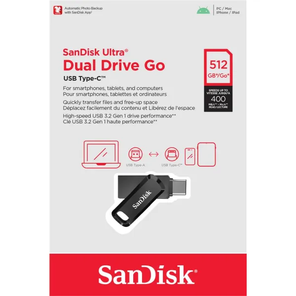Накопитель USB 3.1 Type-A + Type-C 512GB Ultra Dual Drive Go, чёрный SanDisk (SDDDC3-512G-G46) - Фото 7