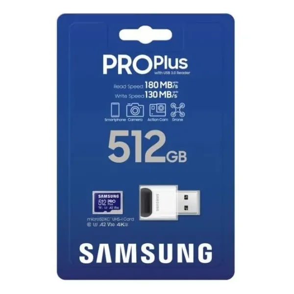 Карта памяти 512GB microSDXC C10 UHS-I R180MB/s PRO Plus + SD Samsung (MB-MD512SB/WW) - Фото 5