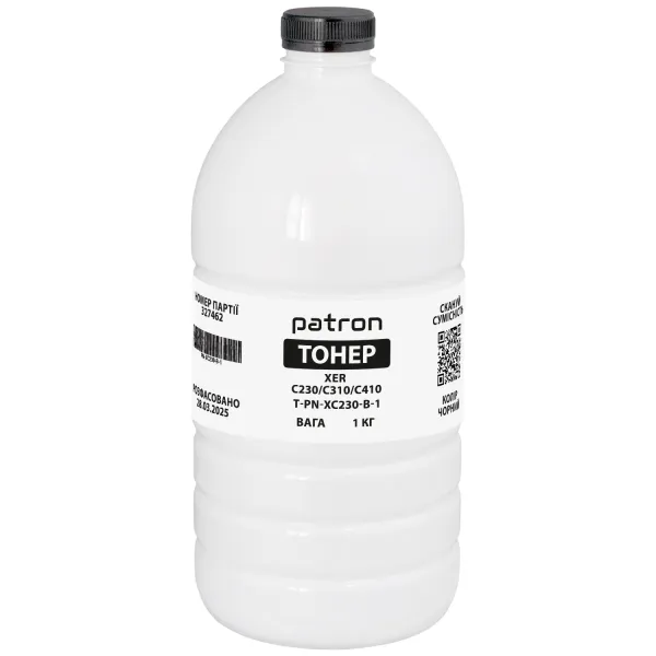 Тонер XER C230/C310/C410 флакон, 1 кг, черный Patron (PN-XC230-B-1) - Фото 1