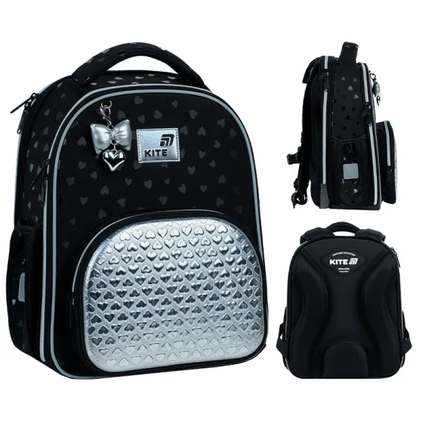 Рюкзак школьный подростковый Kite Education каркасный 556 Black&Silver (K26-556M-2) - Фото 1