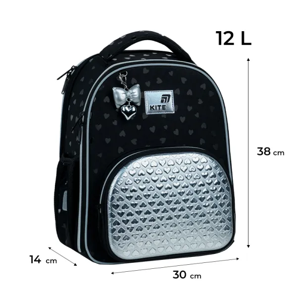 Рюкзак школьный подростковый Kite Education каркасный 556 Black&Silver (K26-556M-2) - Фото 2