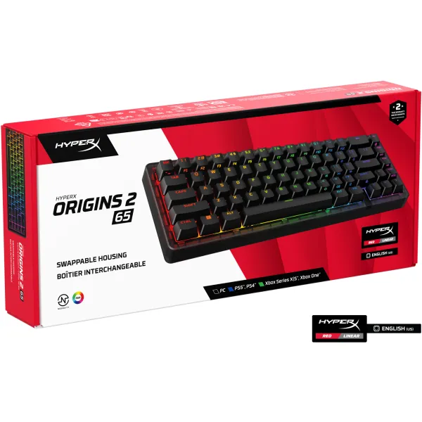 Клавиатура USB-A механическая RGB, Alloy Origins 2, Red, Hot-Swap, EN/UA, чёрная HyperX (B4QS3AA) - Фото 5