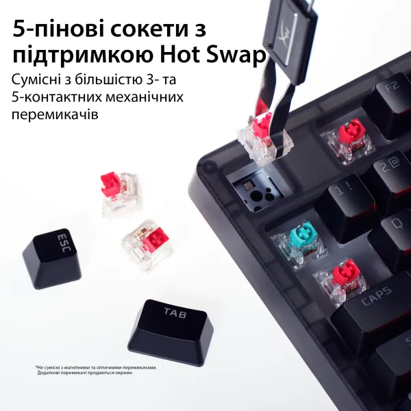 Клавиатура USB-A механическая RGB, Alloy Origins 2, Red, Hot-Swap, EN/UA, чёрная HyperX (B4QS3AA) - Фото 12