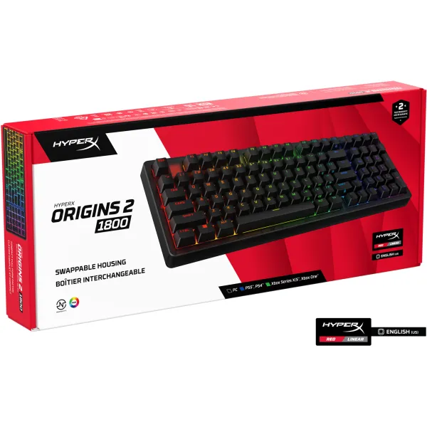 Клавиатура USB-A механическая RGB, Alloy Origins 2 1800, Red, Hot-Swap, EN/UA, чёрная HyperX (B4QS4AA) - Фото 5