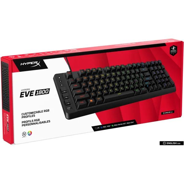 Клавіатура USB-A мембранна RGB, Alloy Origins EVE 1800, Red, EN/UA, чорна HyperX (B7JE0AA) - Фото 4