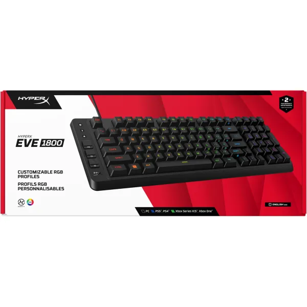 Клавіатура USB-A мембранна RGB, Alloy Origins EVE 1800, Red, EN/UA, чорна HyperX (B7JE0AA) - Фото 5