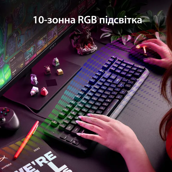 Клавіатура USB-A мембранна RGB, Alloy Origins EVE 1800, Red, EN/UA, чорна HyperX (B7JE0AA) - Фото 7