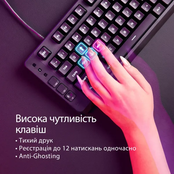 Клавіатура USB-A мембранна RGB, Alloy Origins EVE 1800, Red, EN/UA, чорна HyperX (B7JE0AA) - Фото 8