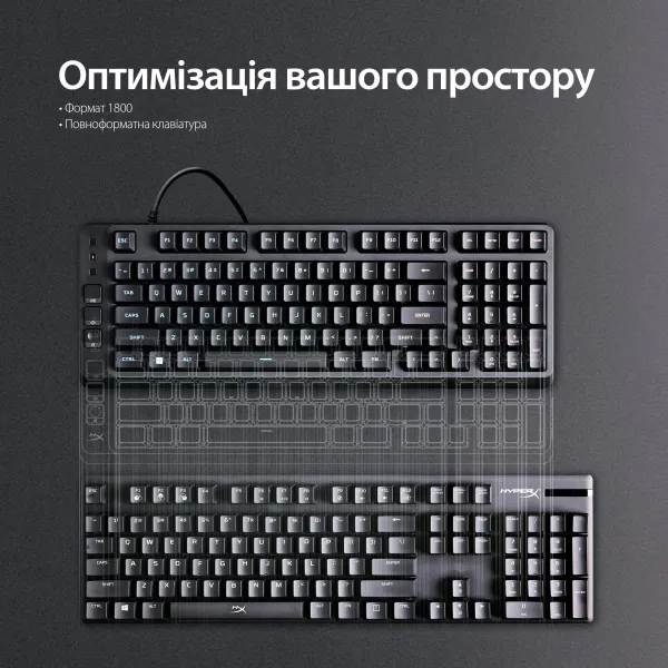 Клавіатура USB-A мембранна RGB, Alloy Origins EVE 1800, Red, EN/UA, чорна HyperX (B7JE0AA) - Фото 12