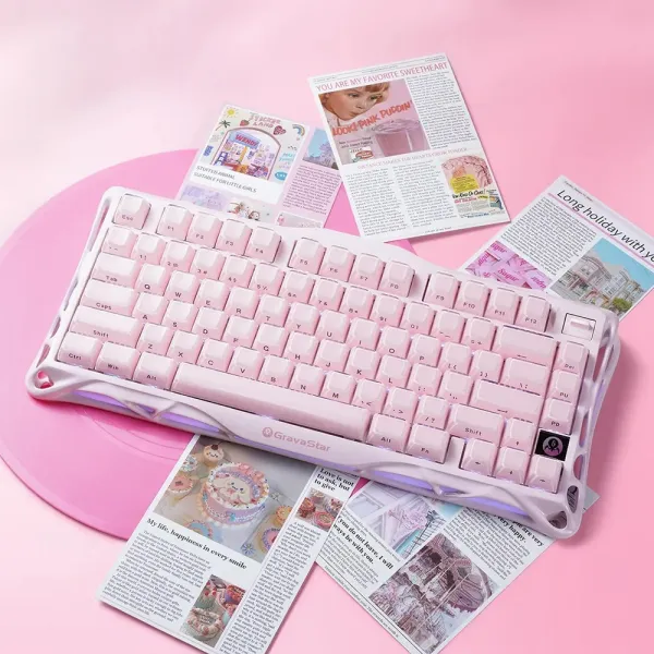Клавиатура BT/WL/USB механическая Mercury K1, GravaStar x Kailh Cheery Pink, EN, Sakura Pink GravaStar (GS_K1_P_PNK) - Фото 3