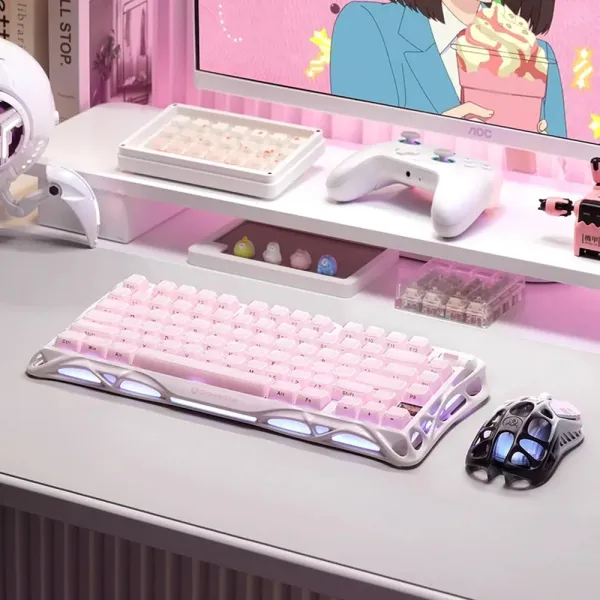 Клавиатура BT/WL/USB механическая Mercury K1, GravaStar x Kailh Cheery Pink, EN, Sakura Pink GravaStar (GS_K1_P_PNK) - Фото 4