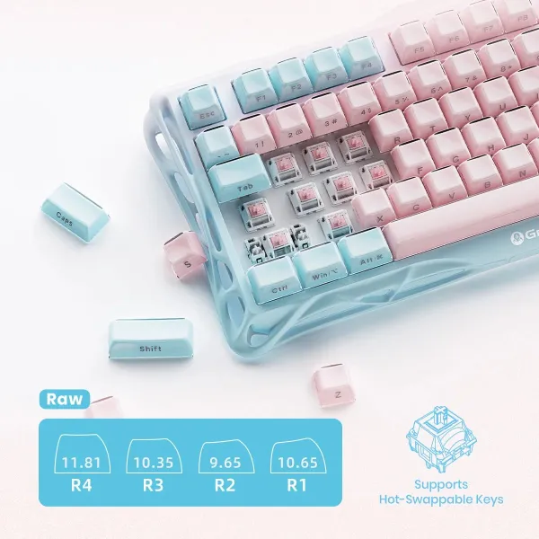 Клавиатура BT/WL/USB механическая Mercury K1 Lite, GravaStar x BSUN Grey, Lumen Rose GravaStar (GSK1LITE_PM_PNK) - Фото 2