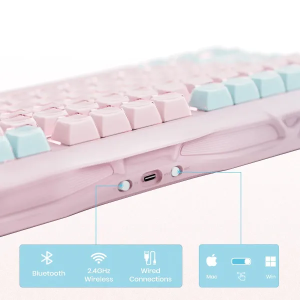 Клавиатура BT/WL/USB механическая Mercury K1 Lite, GravaStar x BSUN Grey, Lumen Rose GravaStar (GSK1LITE_PM_PNK) - Фото 3