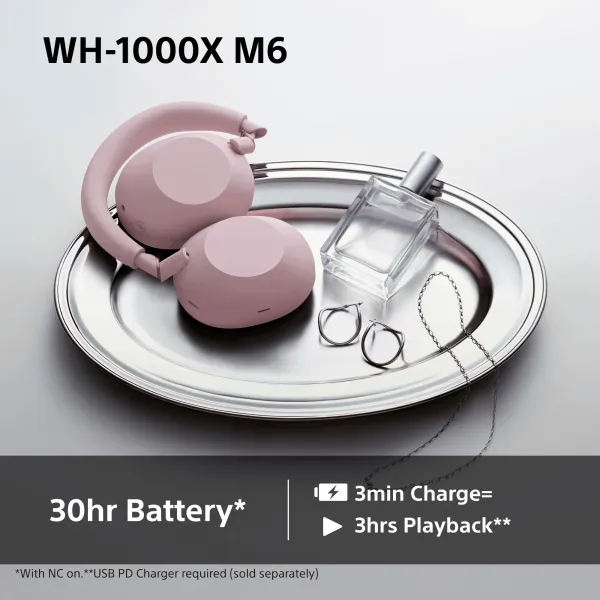 Наушники беспроводные BT 5.3, ANC, Hi-Res, AAC, LDAC, LC3, Mic, розовые Sony (WH1000XM6P.E) - Фото 11