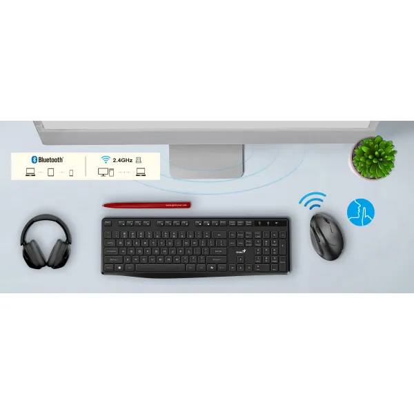 Мышь беспроводная WL/BT Ergo 8350S, Silent, AI, чёрная Genius (31030041400) - Фото 7
