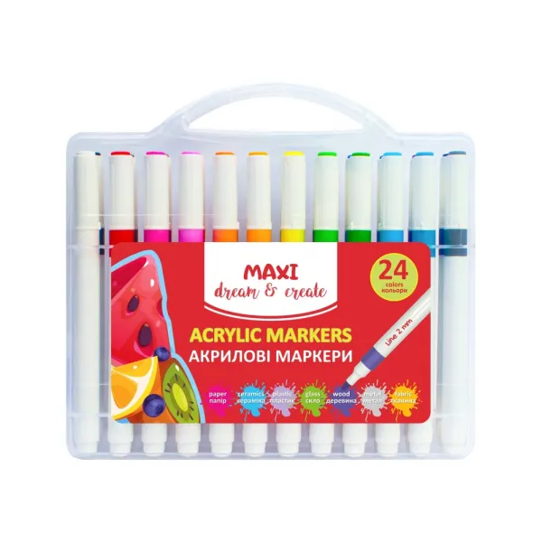 Маркеры акриловые, 24 цвета, линия 2 мм Maxi (MX15257)