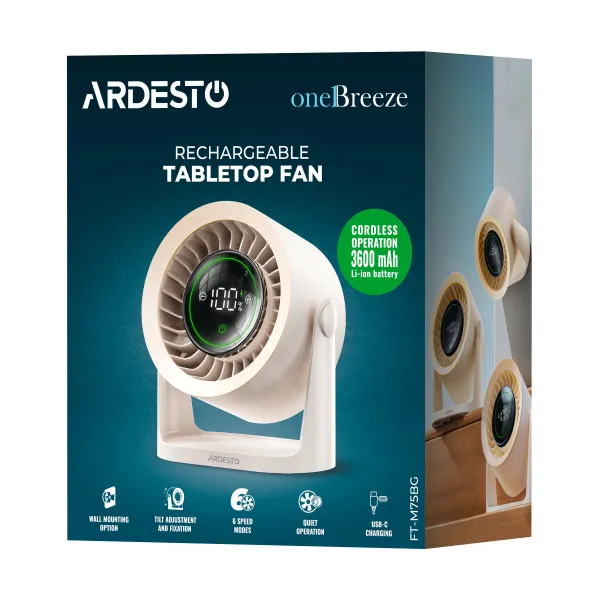 Вентилятор OneBreeze 12см, бежевий ARDESTO (FT-M75BG) - Фото 10