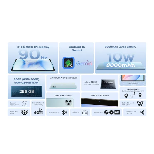 Планшет Tab G6 11" 6ГБ, 256ГБ, LTE, 8000мА•ч, Android, сірий Doogee (6923740264454) - Фото 1