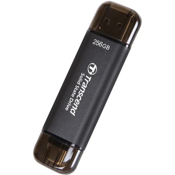 Портативний  SSD 256GB USB 3.1 Gen 2 Type-A + Type-C ESD310 чорний Transcend (TS256GESD310C) - Фото 1