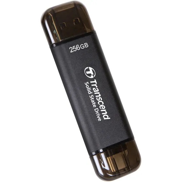 Портативний  SSD 256GB USB 3.1 Gen 2 Type-A + Type-C ESD310 чорний Transcend (TS256GESD310C) - Фото 2