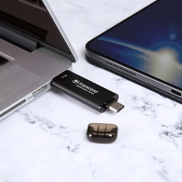 Портативний  SSD 256GB USB 3.1 Gen 2 Type-A + Type-C ESD310 чорний Transcend (TS256GESD310C) - Фото 3