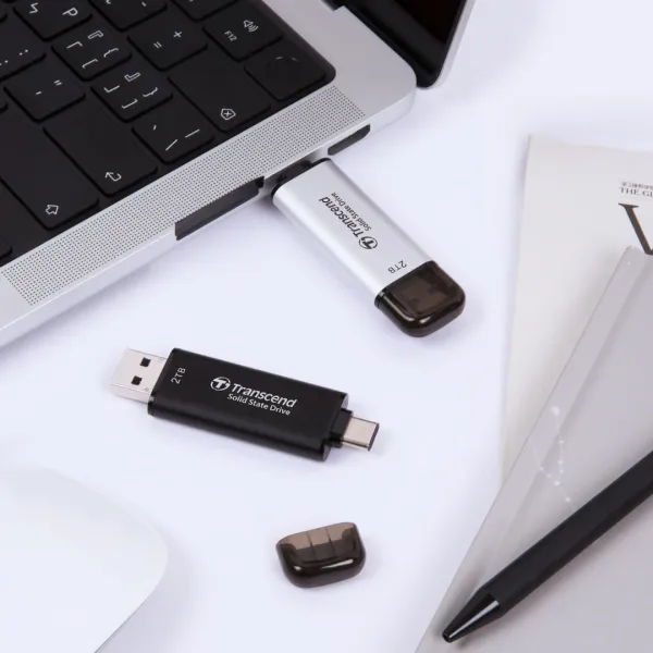 Портативний  SSD 256GB USB 3.1 Gen 2 Type-A + Type-C ESD310 чорний Transcend (TS256GESD310C) - Фото 4