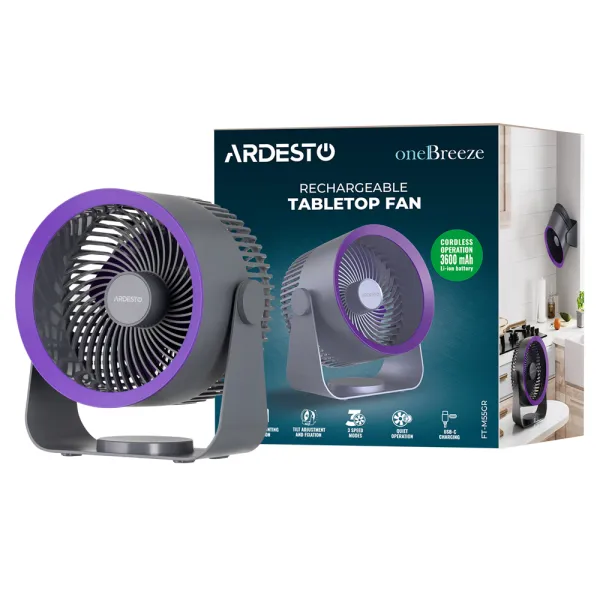 Вентилятор аккумуляторный OneBreeze 14см, USB-A Type-C, серый ARDESTO (FT-M55GR)