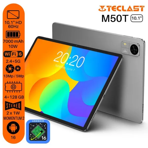 Планшет M50T 10.1" 4ГБ, 128ГБ, 7000мА•ч, Android, сірий Teclast (6940709680360) - Фото 1