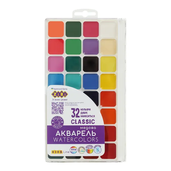 Акварель CLASSIC, 32 цвета, пластиковый корпус, KIDS Line ZiBi (ZB.6574)